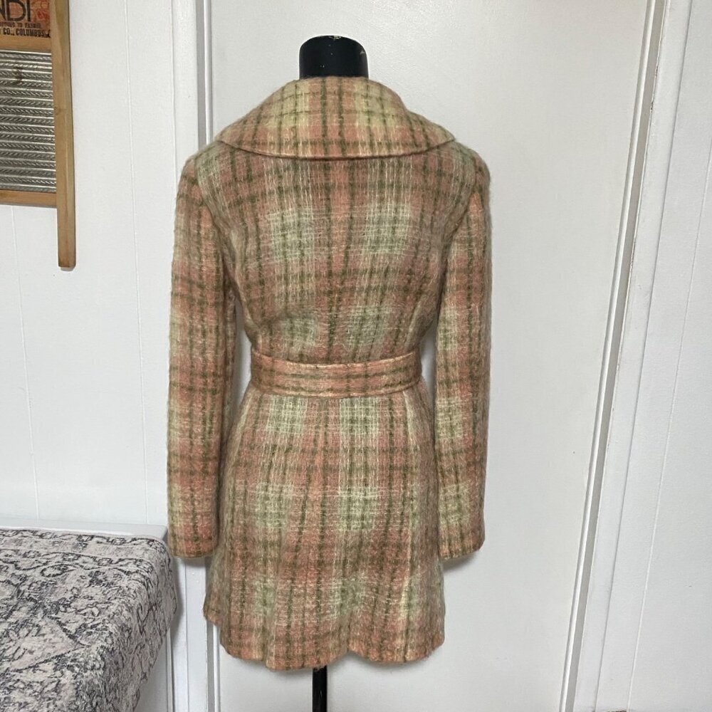 Unbranded Plaid Wool Coat in Cream Pink Olive Size Medium - Picture 4 of 6